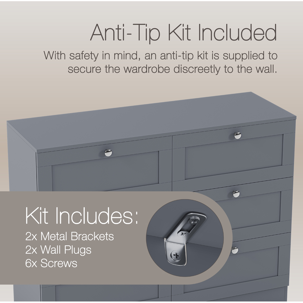 VIDA DESIGNS Altino 6 Drawer Grey Shaker-Style Chest of Drawers Image 8