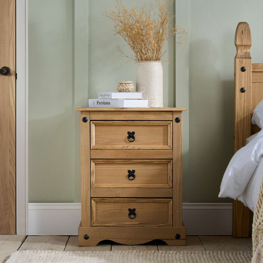 Corona 3 Drawer Large Bedside Table Image 7