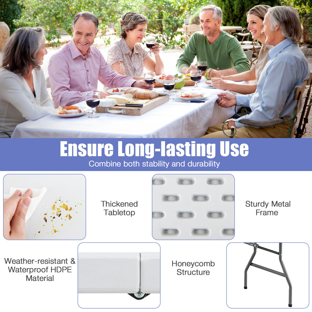 Costway Plastic Folding Dining Table with Metal Legs Image 5