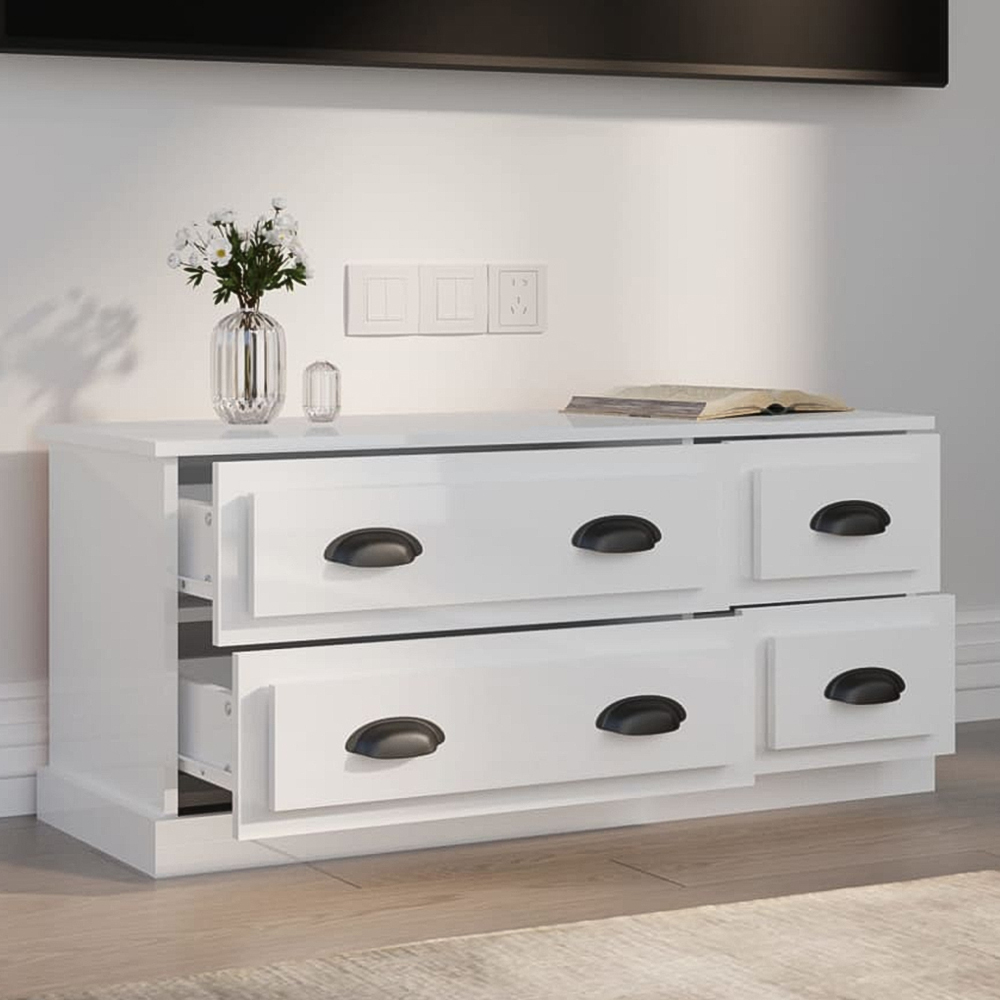 vidaXL 4 Drawer High Gloss White TV Cabinet Image 1