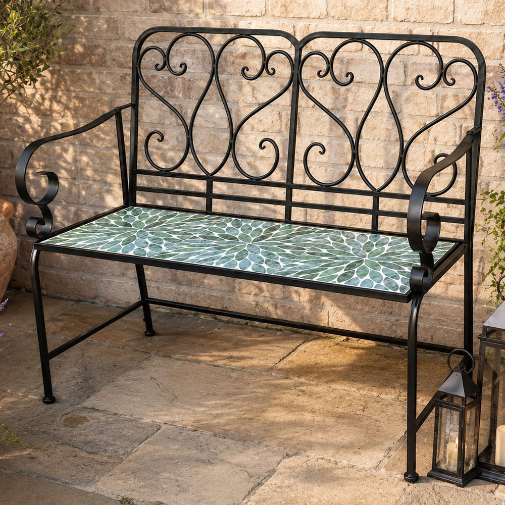 Shatchi Leaf Mosaic 2 Seater Garden Bench Image 1