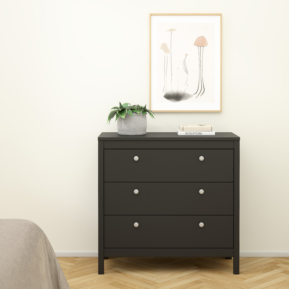 Florence Madrid 3 Drawer Matt Black Chest of Drawers Image 6