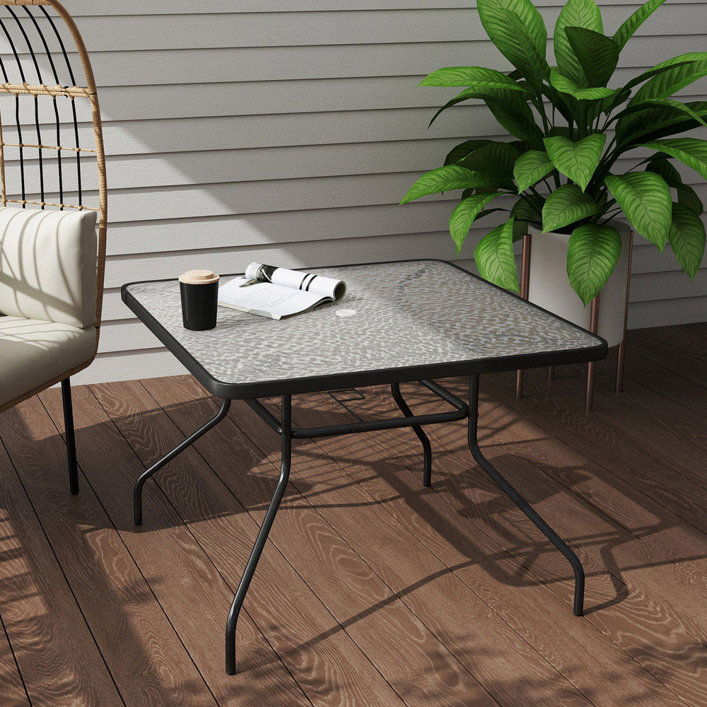 Outsunny 4 Seater Tempered Glass Garden Dining Table with Parasol Hole Image 4