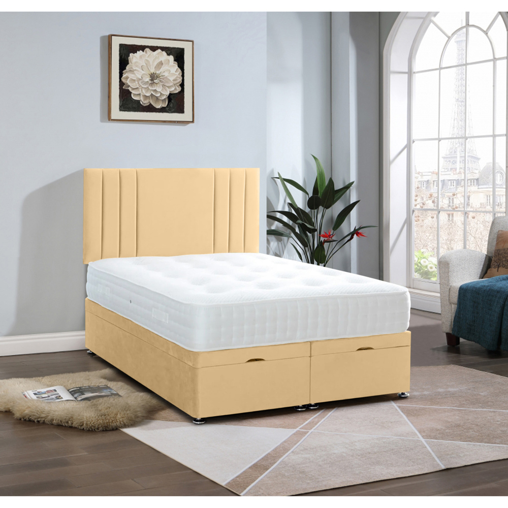Eleganza Home Slumberlyn Double Beige Plush Divan Ottoman Bed with Lined Headboard Image 2