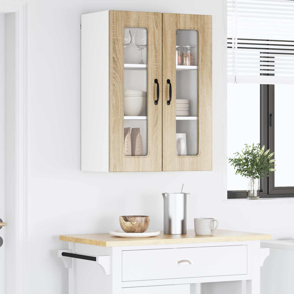 vidaXL 2 Glass Door Sonoma Oak Kitchen Wall Cabinet Image 9