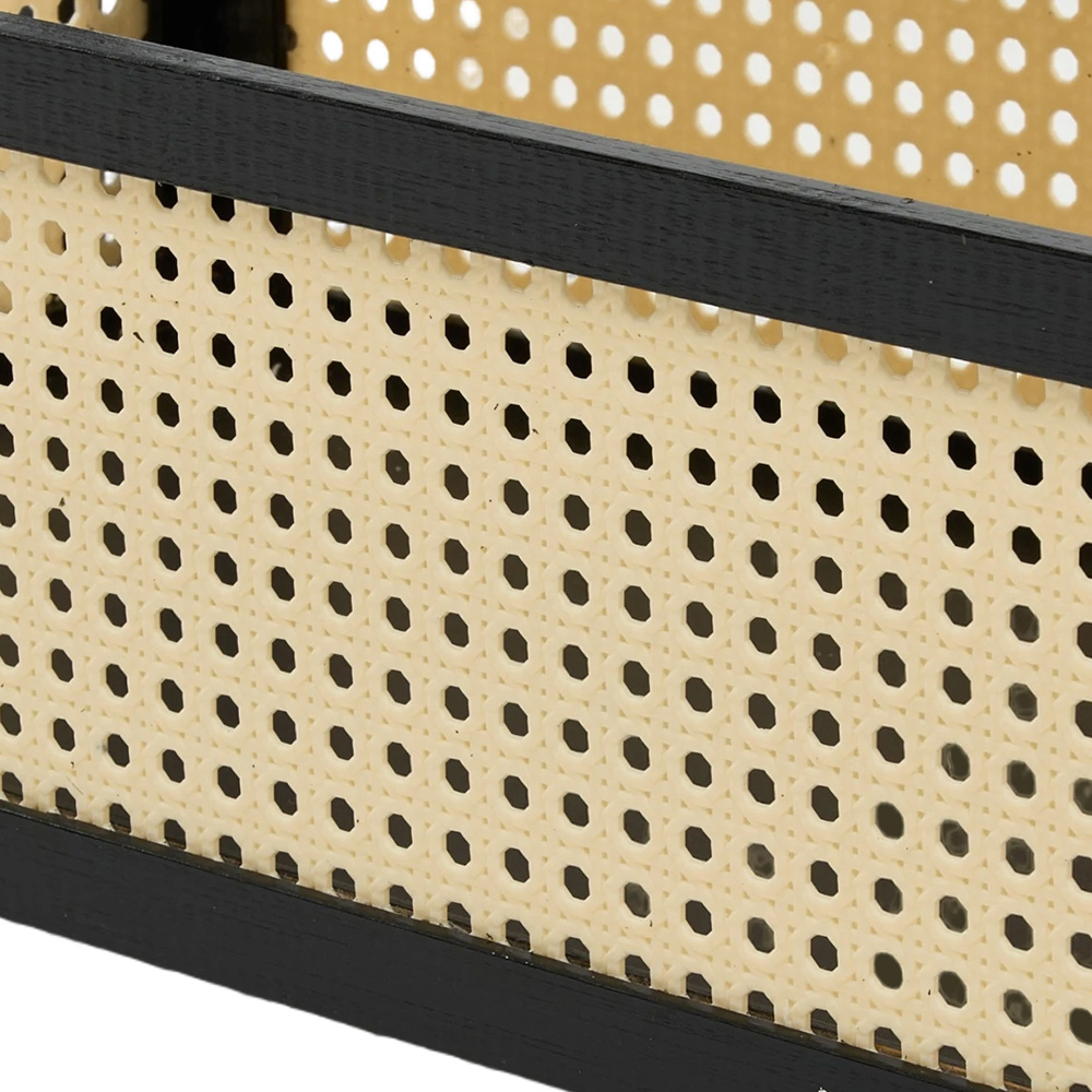 Living and Home 2-Tier Black Faux Rattan Side Table with Castors Image 6