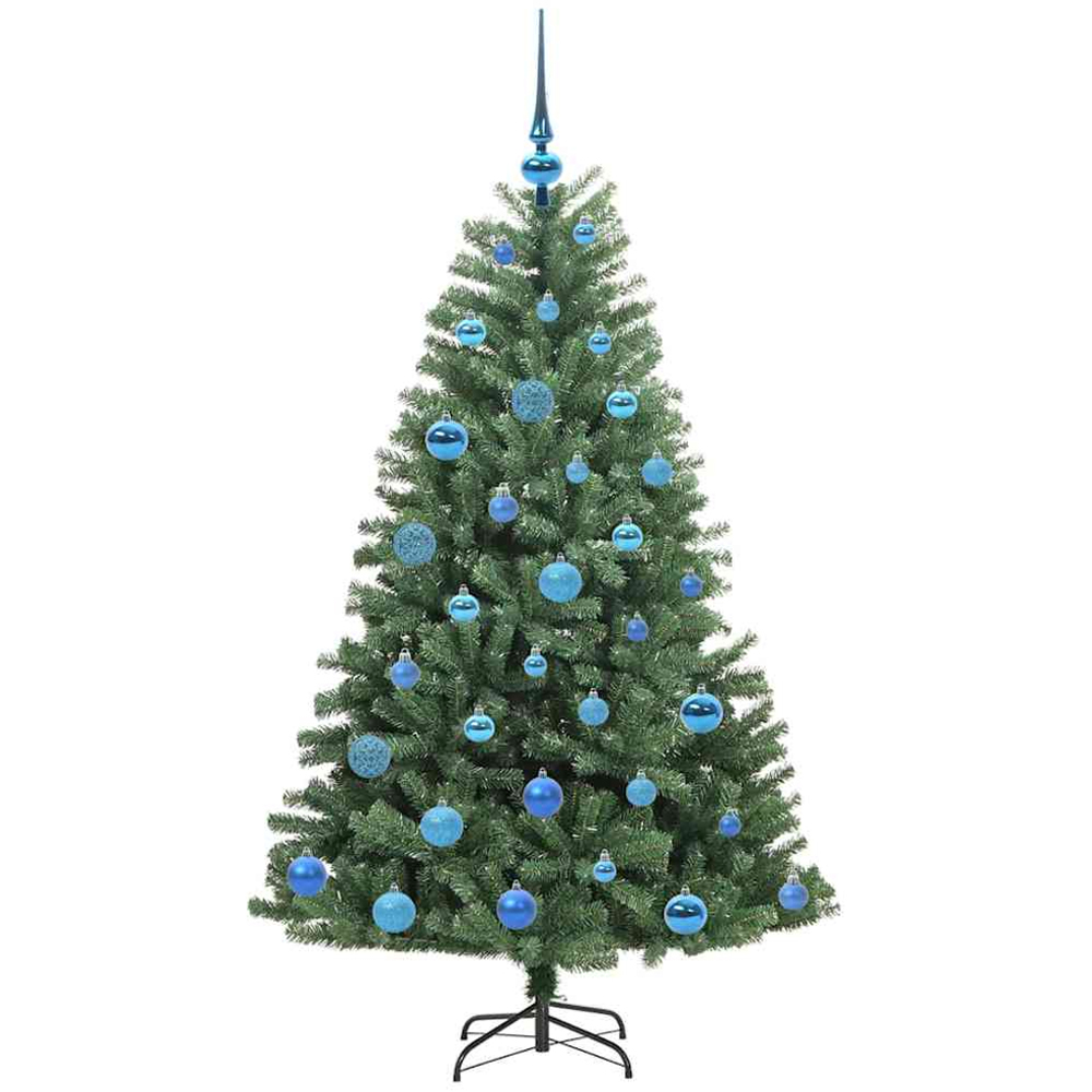 vidaXL Pre-Lit Blue Baubles Green Artificial Hinged Christmas Tree 5ft Image 4