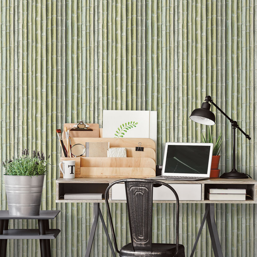 Galerie Organic Textures Bamboo Green Wallpaper Image 2