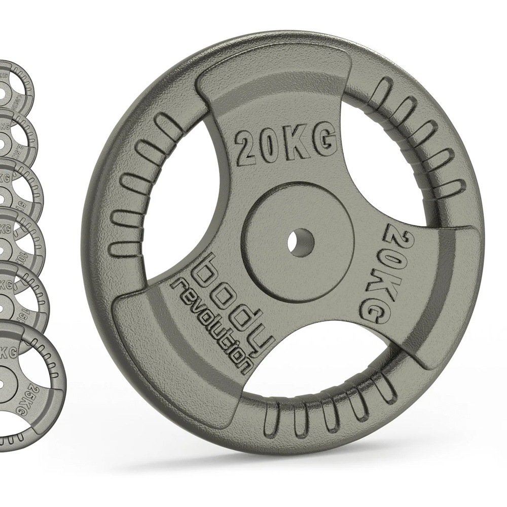 Body Revolution 1 inch Standard Tri Grip Cast Iron Weight Plates 20kg 2 Pack Image 1