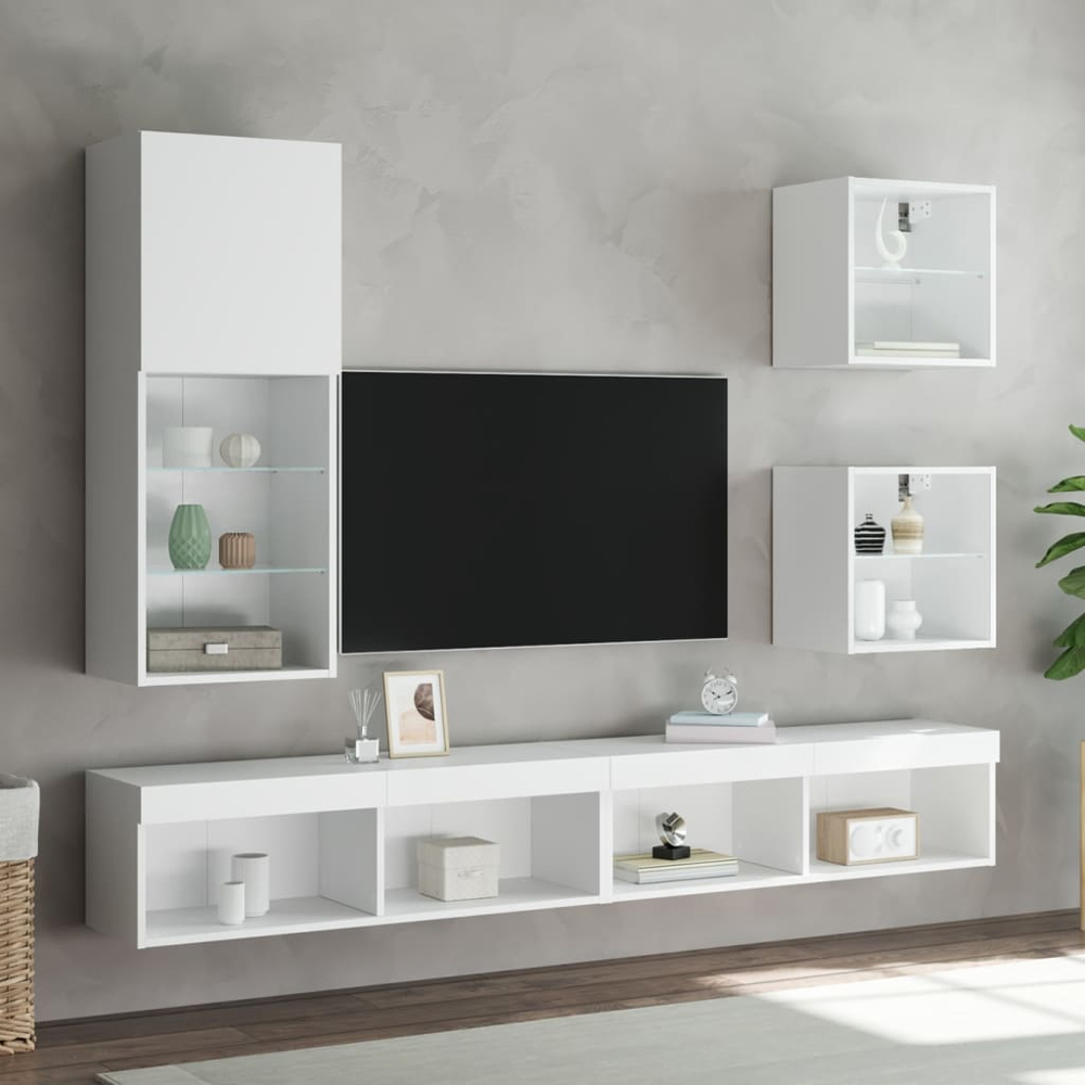 vidaXL Single Door 3 Shelf Tall TV Cabinet with LED Lights Image 9