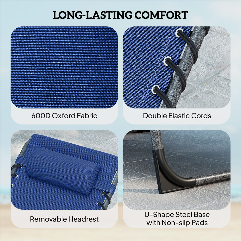 Outsunny Dark Blue 5-Level Reclining Foldable Sun Lounger with Cup Holder Image 6