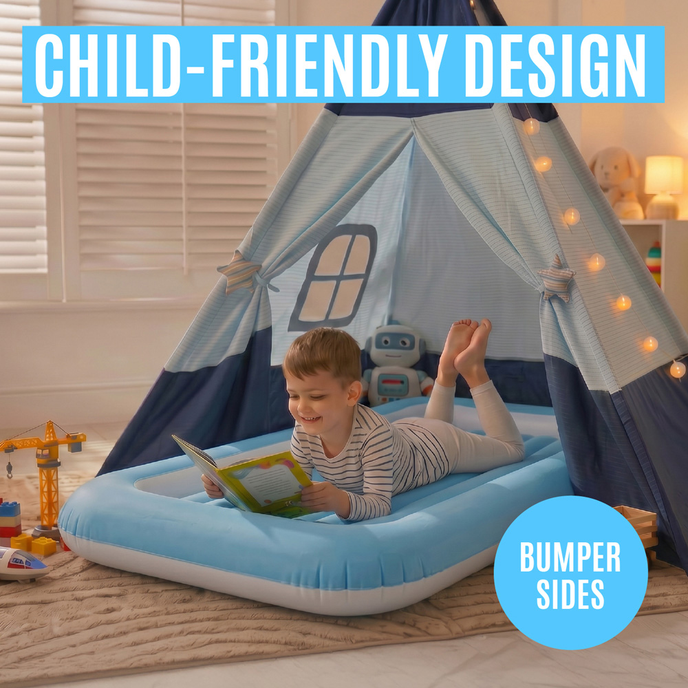 Milestone Pastel Blue Flocked Kids Airbed Image 3