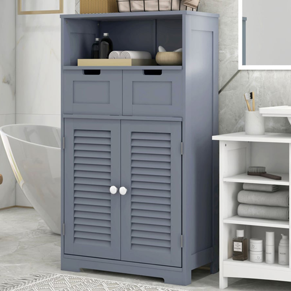 Portland 2 Door 2 Drawer Grey Bathroom Floor Cabinet Image 1