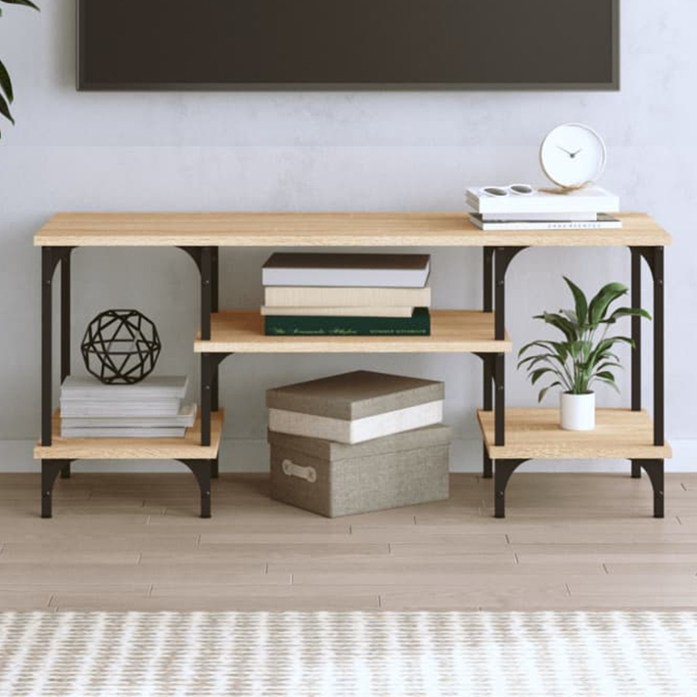 vidaXL 3 Open Shelf Sonoma Oak TV Cabinet with Adjustable Legs Image 1