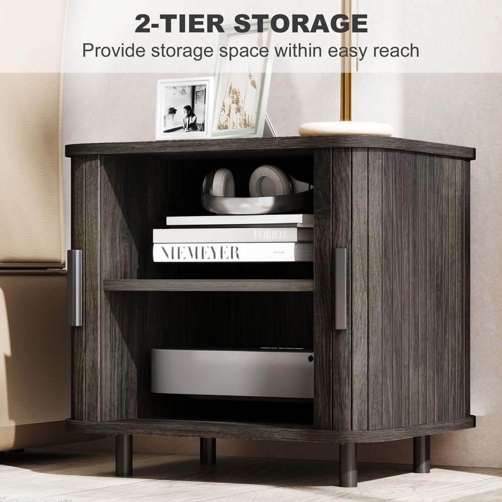 HOMCOM 2 Sliding Door Grey Nightstand Image 6