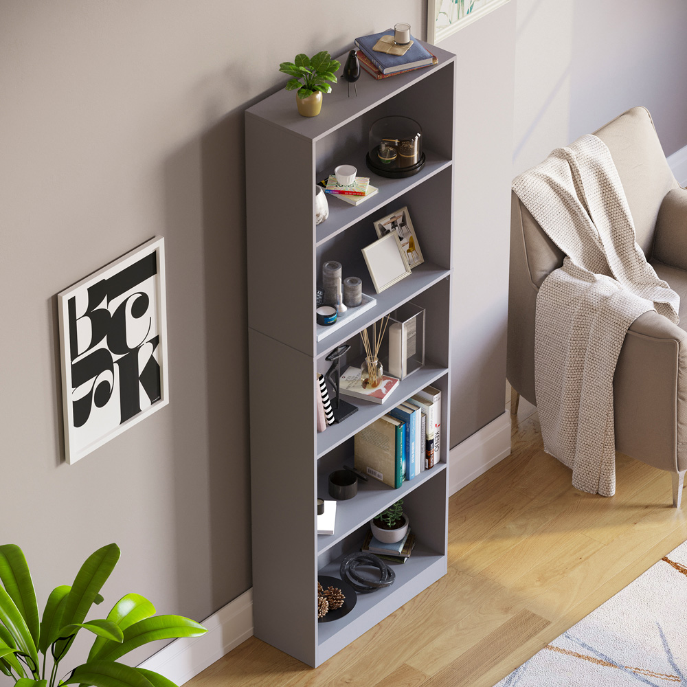 Vida Designs Cambridge 5 Shelf Grey XL Bookcase Image 6