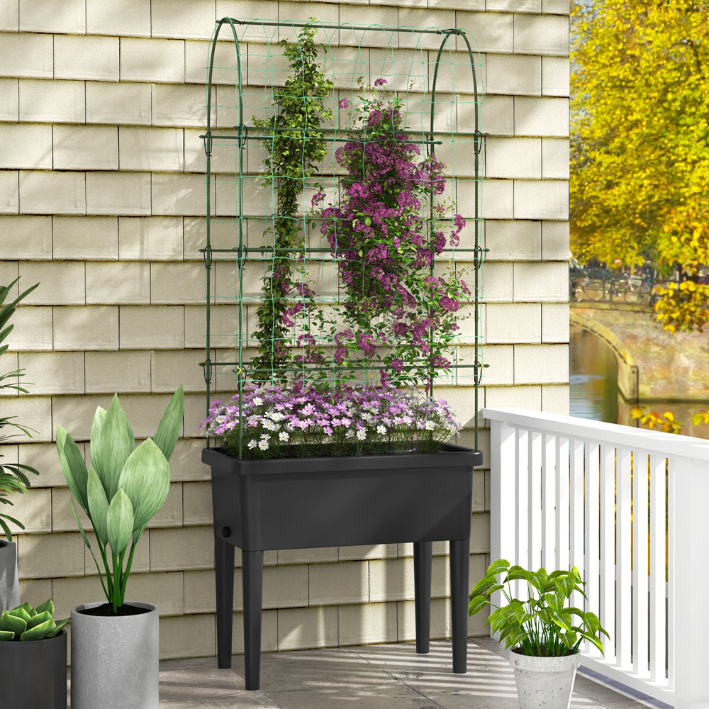 Costway Black Self Watering Raised Garden Bed with Climbing Trellis Image 2