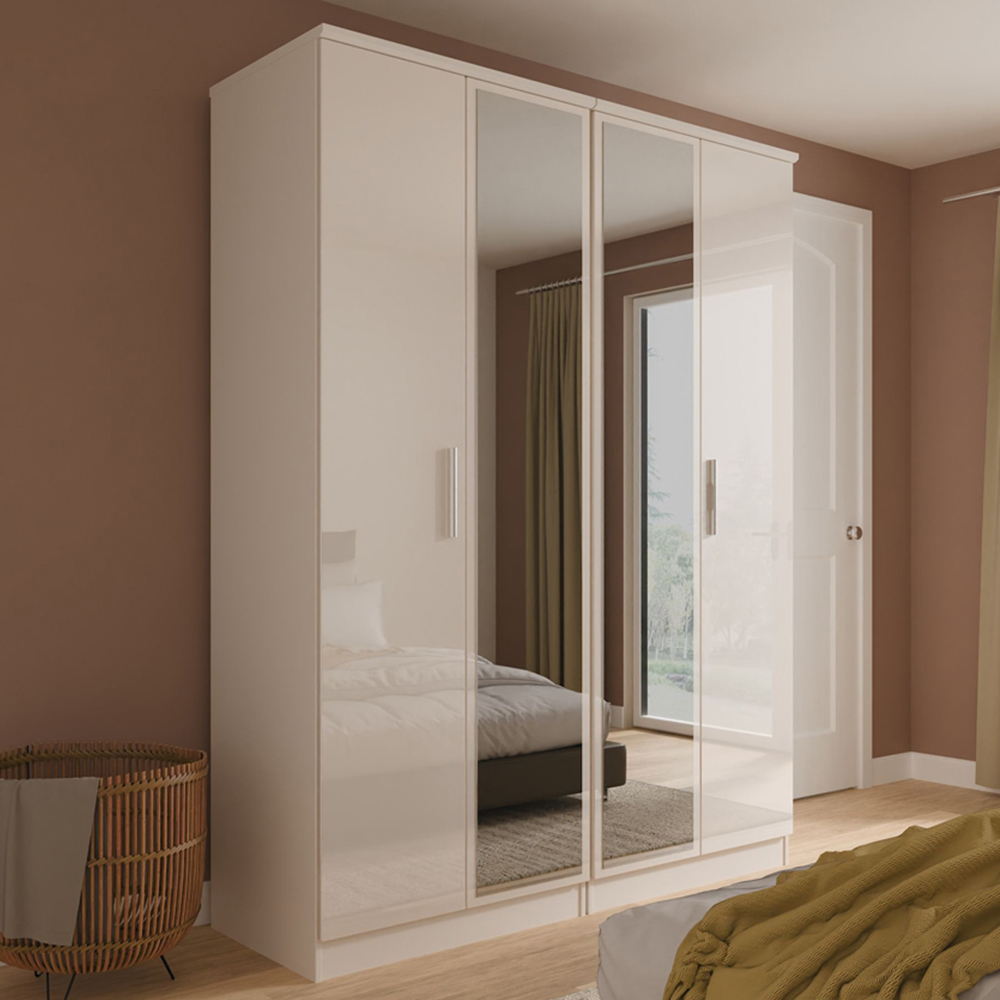 Crowndale Knightsbridge 4 Door Kashmir Gloss Tall Mirror Wardrobe Ready Assembled Image 1
