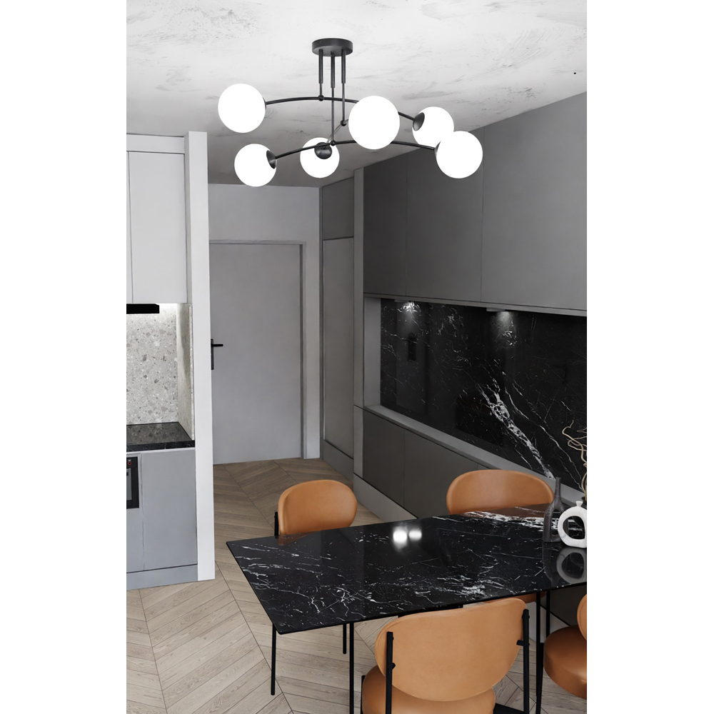 Emibig Pregos 6 Light White Shade Black E14 Ceiling Light Image 6