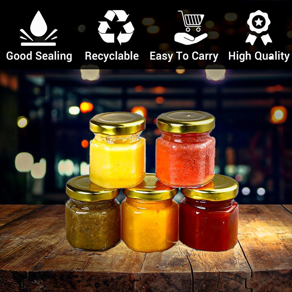 ATEK Clear Mini Hexagonal Glass Jar with Gold Lids 45ml 48 Pack Image 3