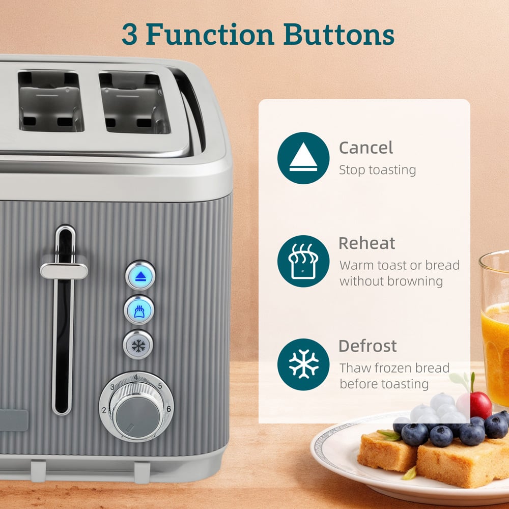 HOMCOM 800-266V70GY Grey 1.7L Rapid Boil Kettle 3000W and 4 Slice Toaster Set Image 6