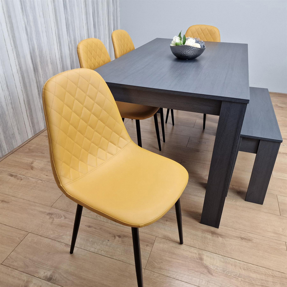 Kosy Koala 6 Seater Faux Leather Gem Pattern Dining Bench Set Dark Grey and Mustard Image 4