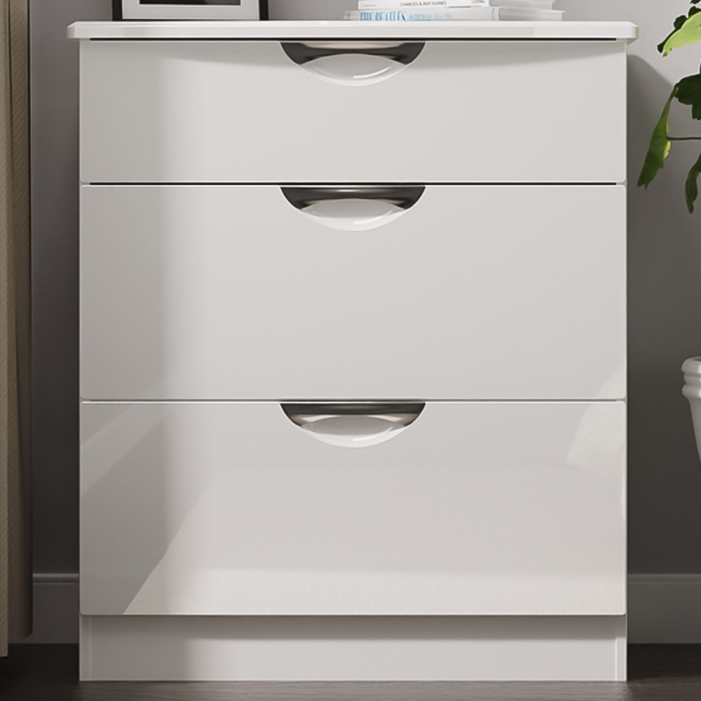 Crowndale Camden 3 Drawer White Gloss and White Deep Chest of Drawers Ready Assembled Image 1