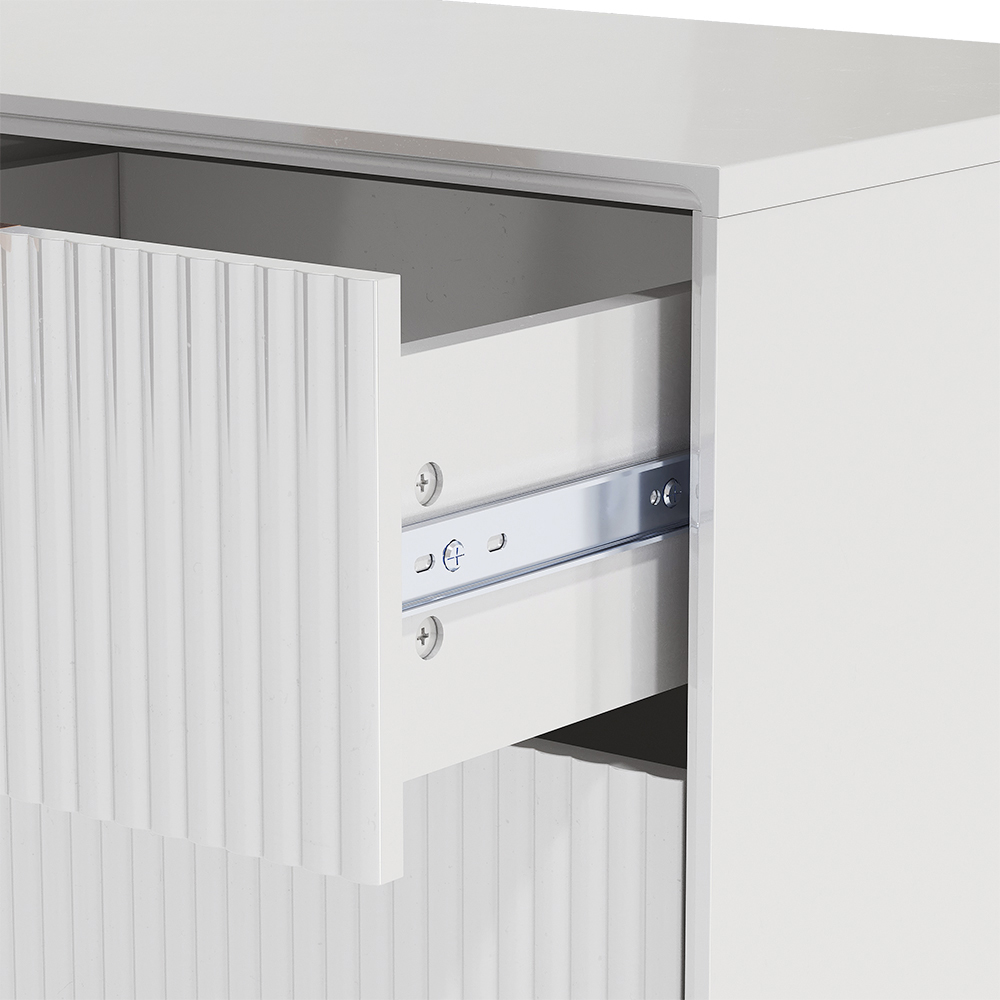 H&O Direct 6 Drawer White Striped Storage Cabinet with Gold Handle Image 4