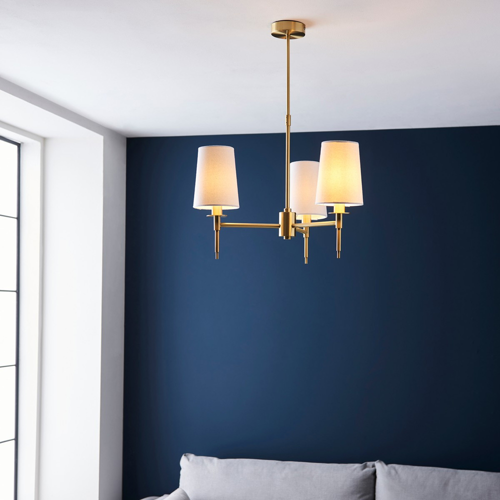 Merano Florence Multi Arm White and Satin Brass 3 Light Pendant Ceiling Lamp Image 6