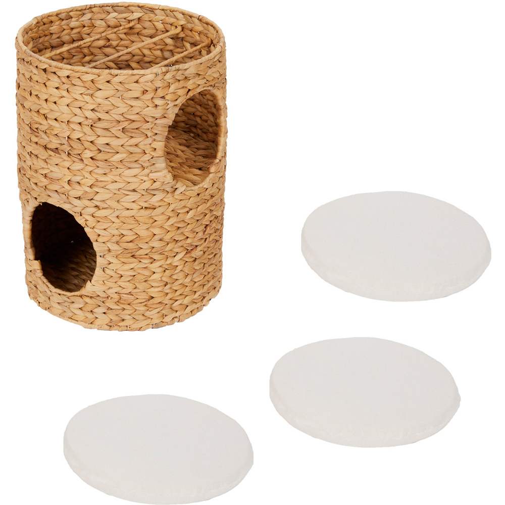 Teamson Pets 3 Tier Seagrass Weaving Pet House Condo with Cushions Image 3