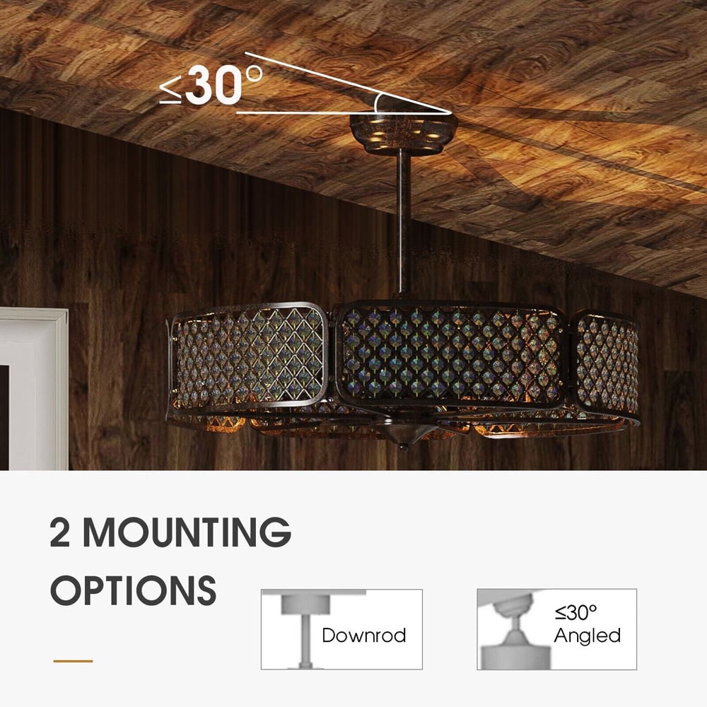 Costway Coffee Caged Crystal Ceiling Fan Light Image 8