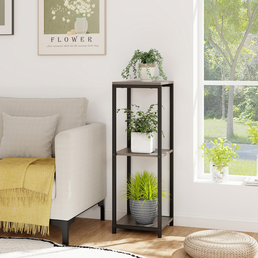 Costway 3 Shelf Grey Metal Corner Plant Stand Image 2