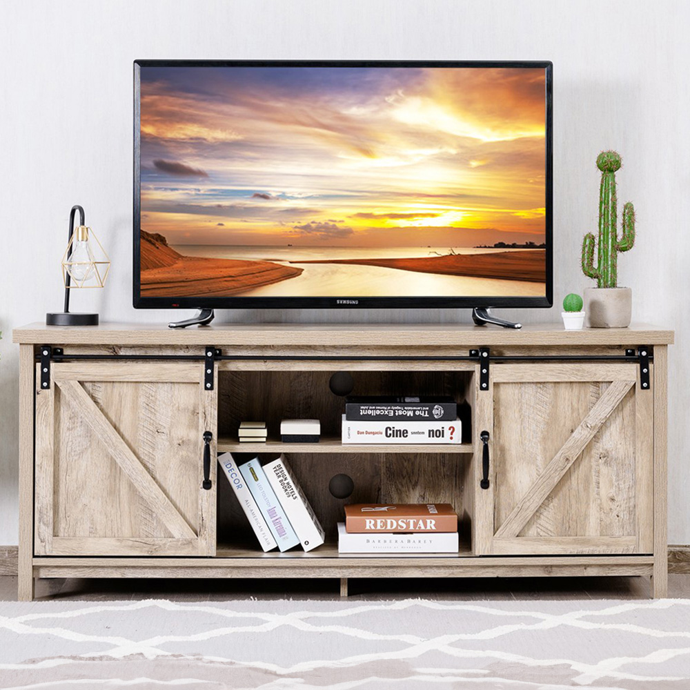 Costway 2 Door 2 Shelf Grey TV Unit Image 1