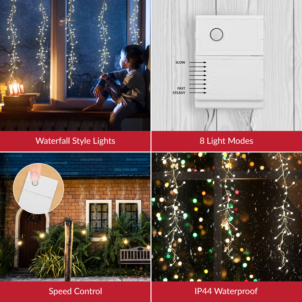The Christmas Workshop 240 Warm White LED Waterfall Curtain String Light Image 5