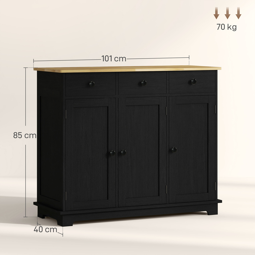 HOMCOM 3 Door 3 Drawer Black Sideboard Storage Cabinet Image 9