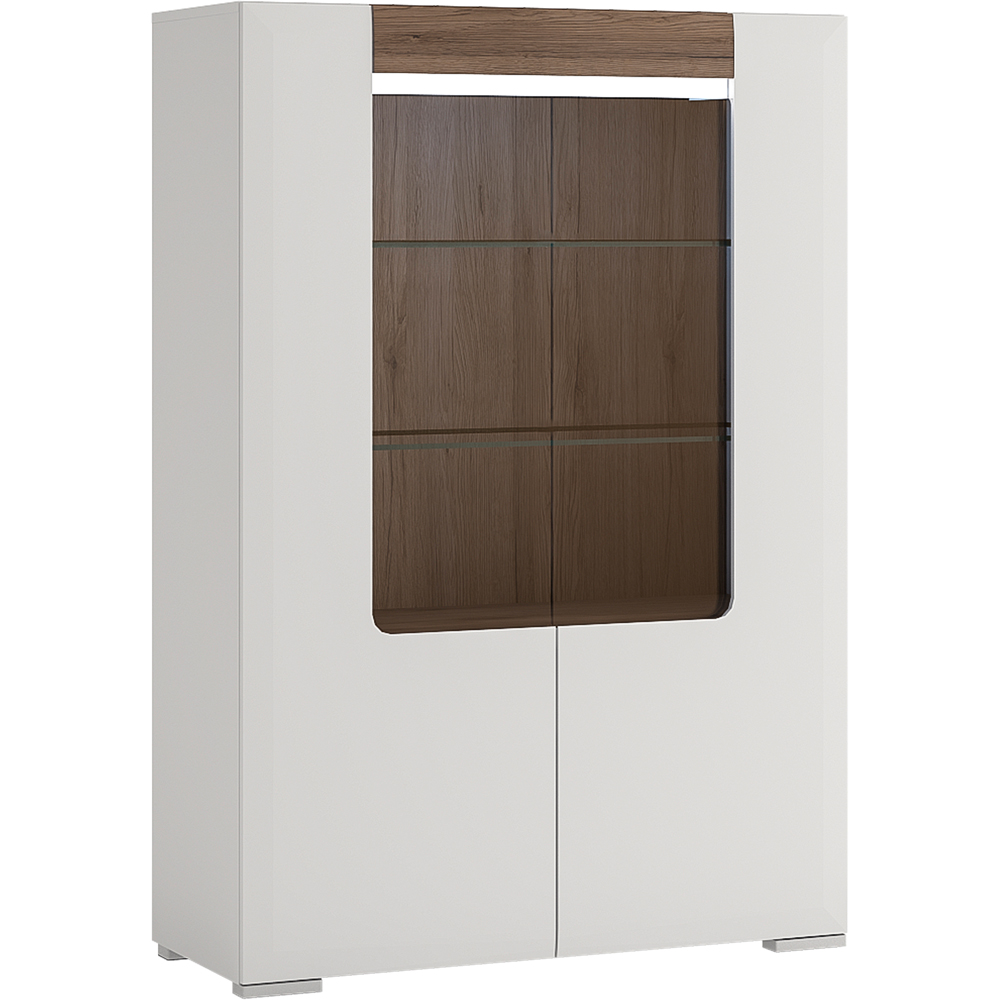 Florence Toronto 2 Door White and San Remo Oak Low Glazed Display Cabinet Image 2