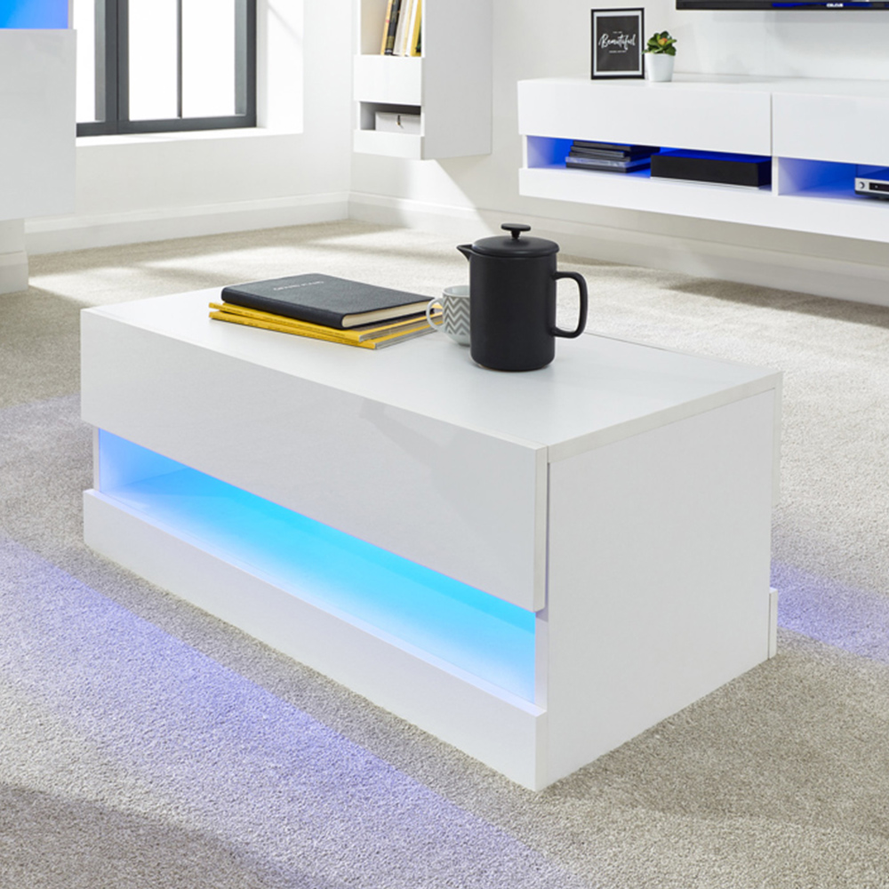 GFW Galicia White LED Lift Up Coffee Table Image 1