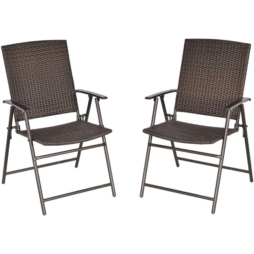 Outsunny Set of 2 Brown Rattan Folding Garden Chair Image 2
