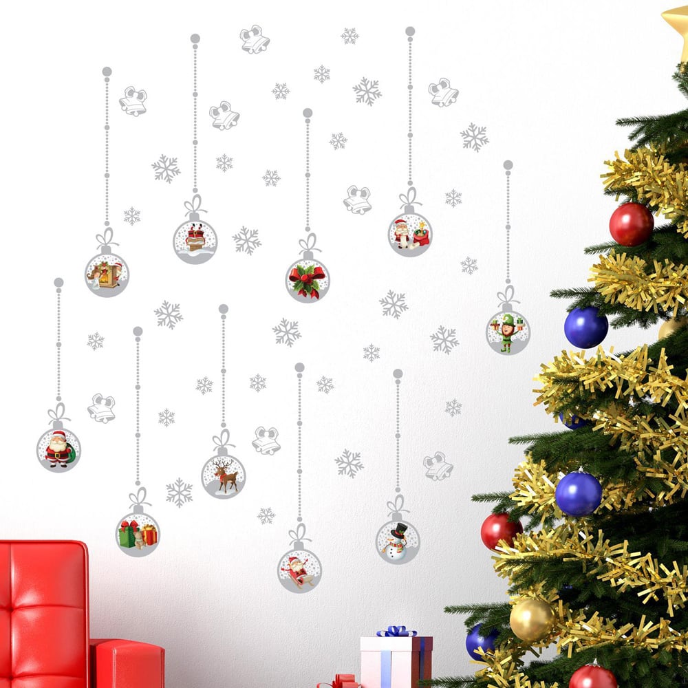 Walplus Matt Silver Christmas Ornaments Self Adhesive Wall Stickers 45 Piece Image 1