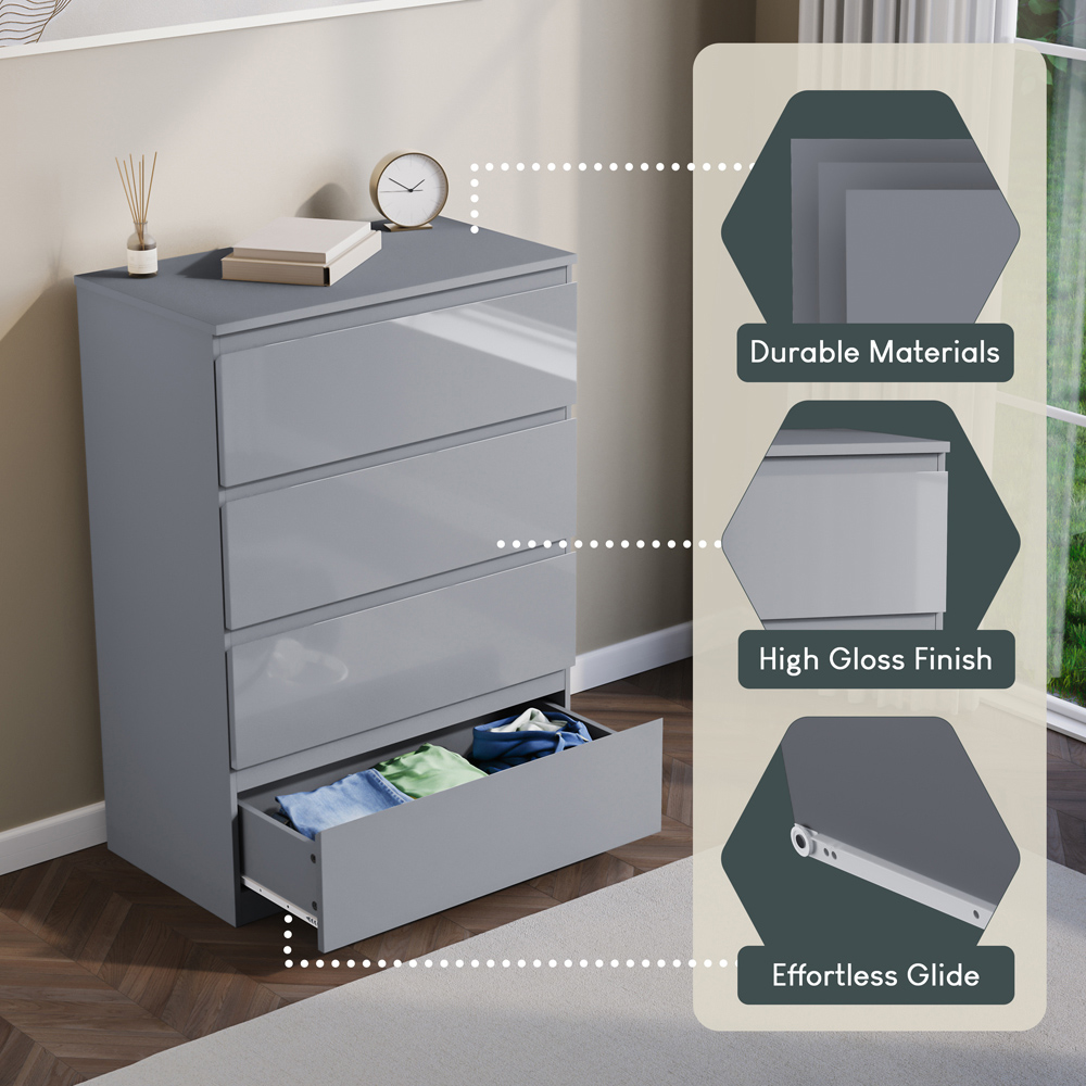 VIDA DESIGNS Glinton 4 Drawer Grey Chest of Drawers Image 6
