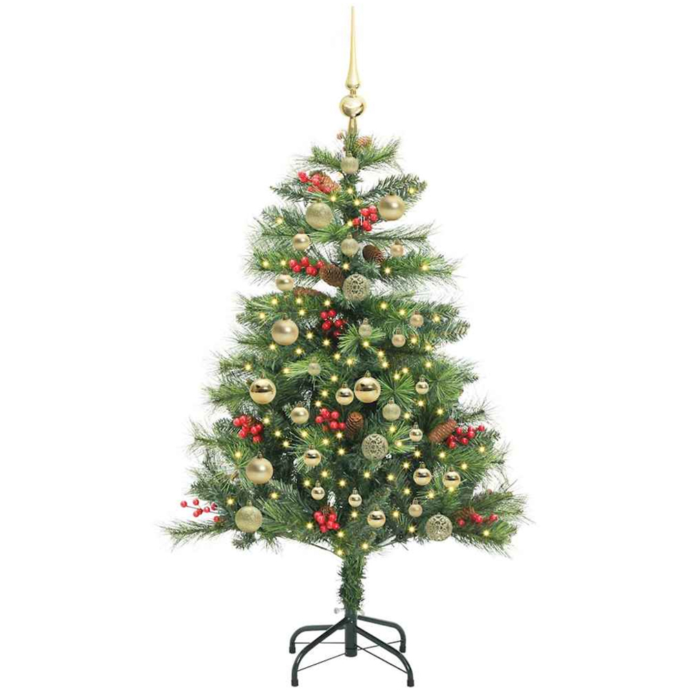 vidaXL 150 LED Pre-Lit Gold Baubles Green Artificial Christmas Tree 5ft Image 1