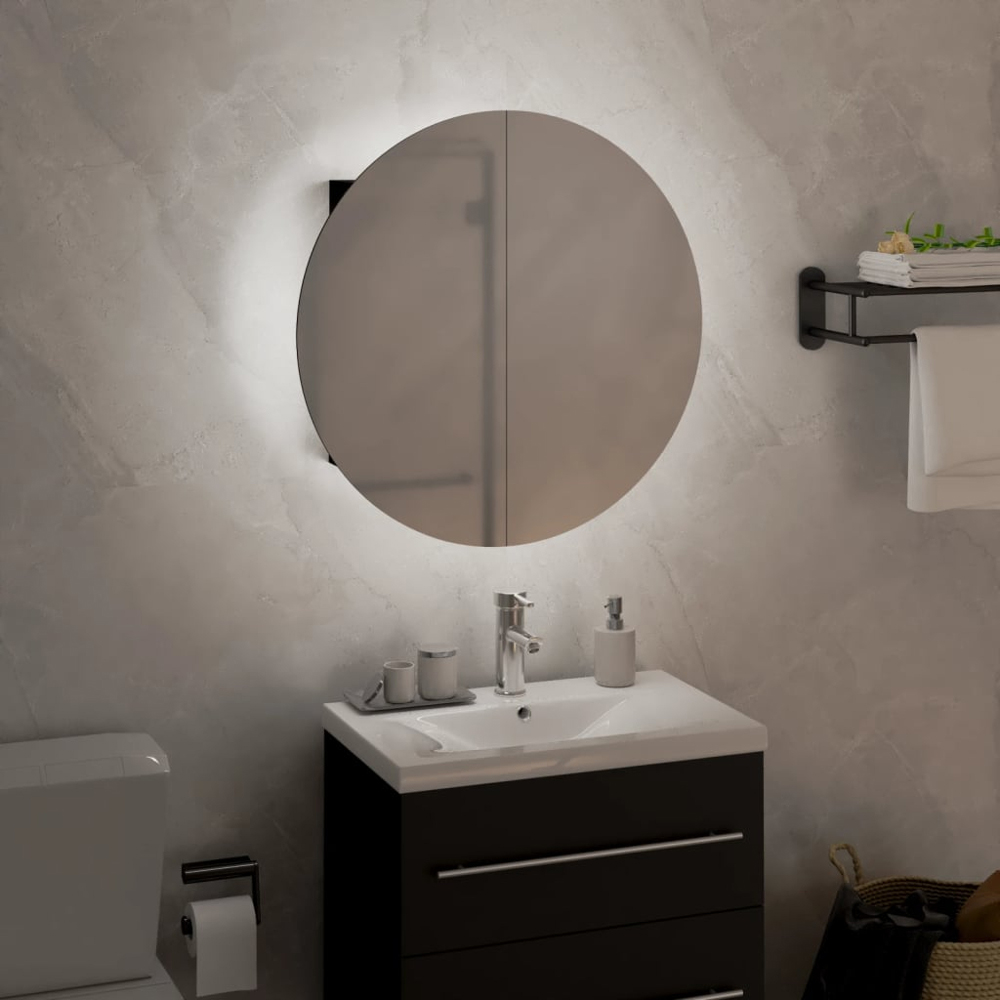 vidaXL 2 Door Round Mirror Black Bathroom Cabinet Image 5