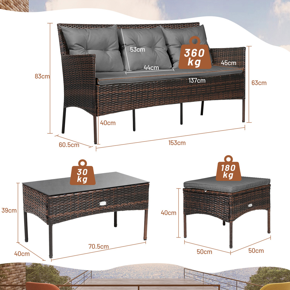 Costway 4 Seater Rattan Patio Bistro Set Grey Image 9