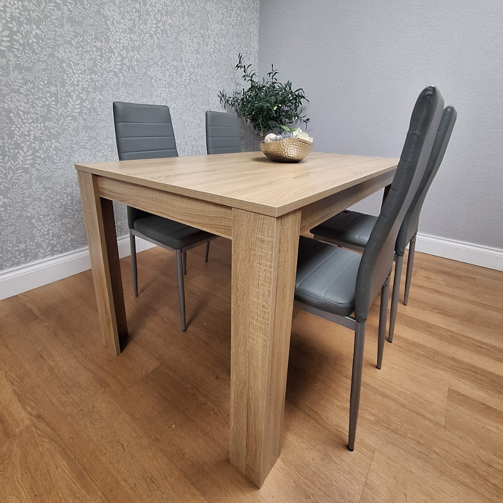 Kosy Koala 4 Seater Leather Dining Table Set Oak Effect and Grey Image 6