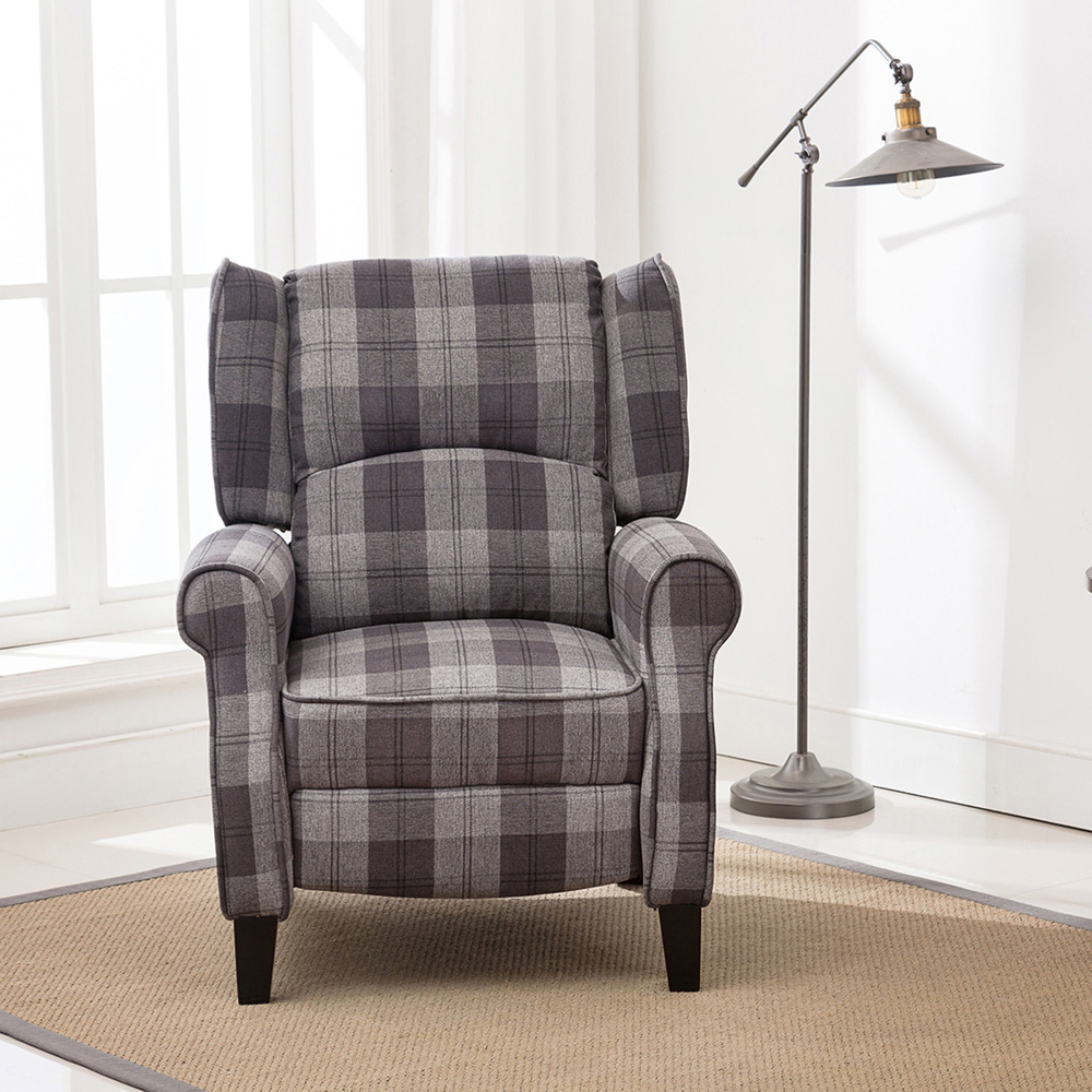 Furniture Online Eaton Charcoal Wing Back Checkered Recliner Chair Image 7