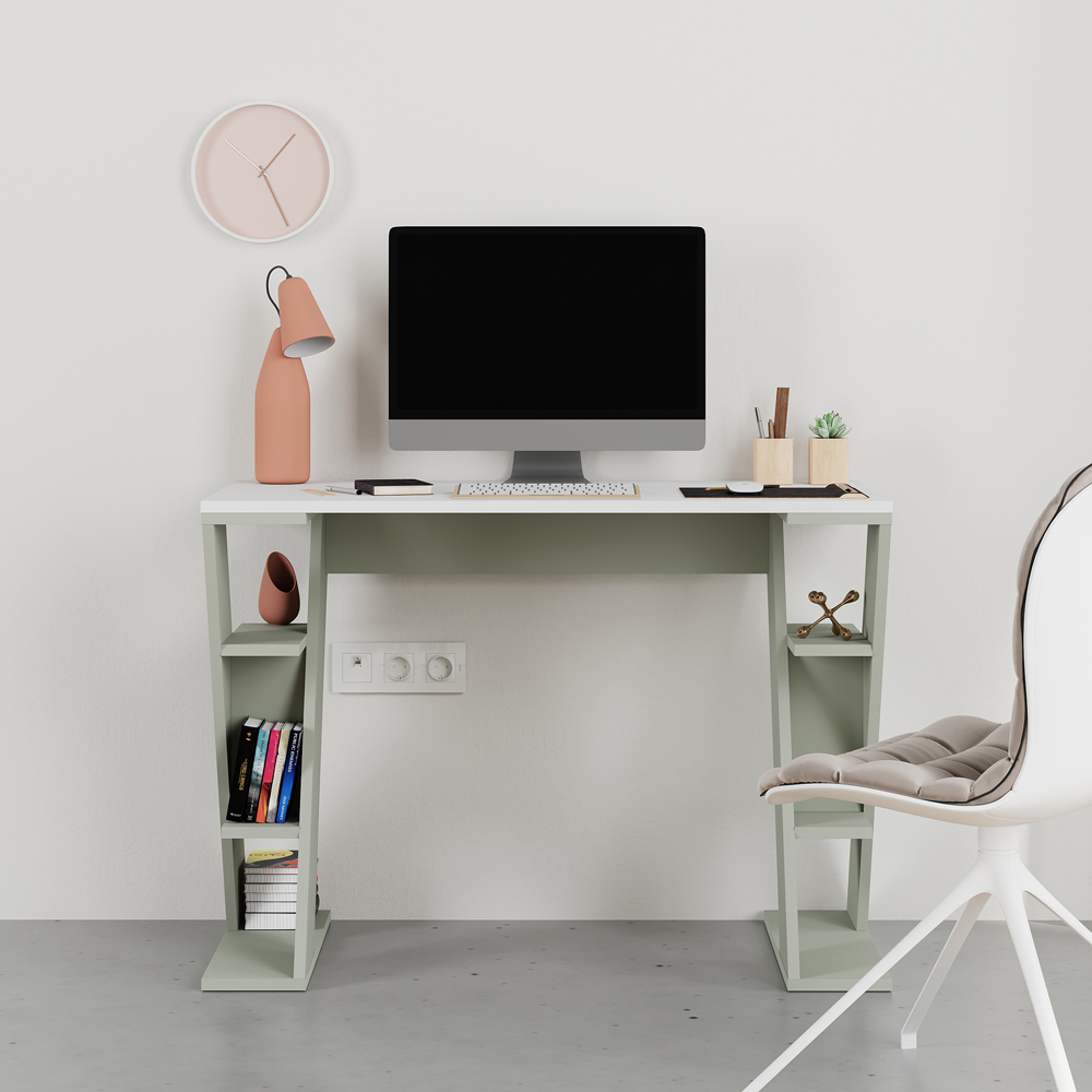 Decortie Papillon 6 Shelf Desk White and Ash Green Image 4