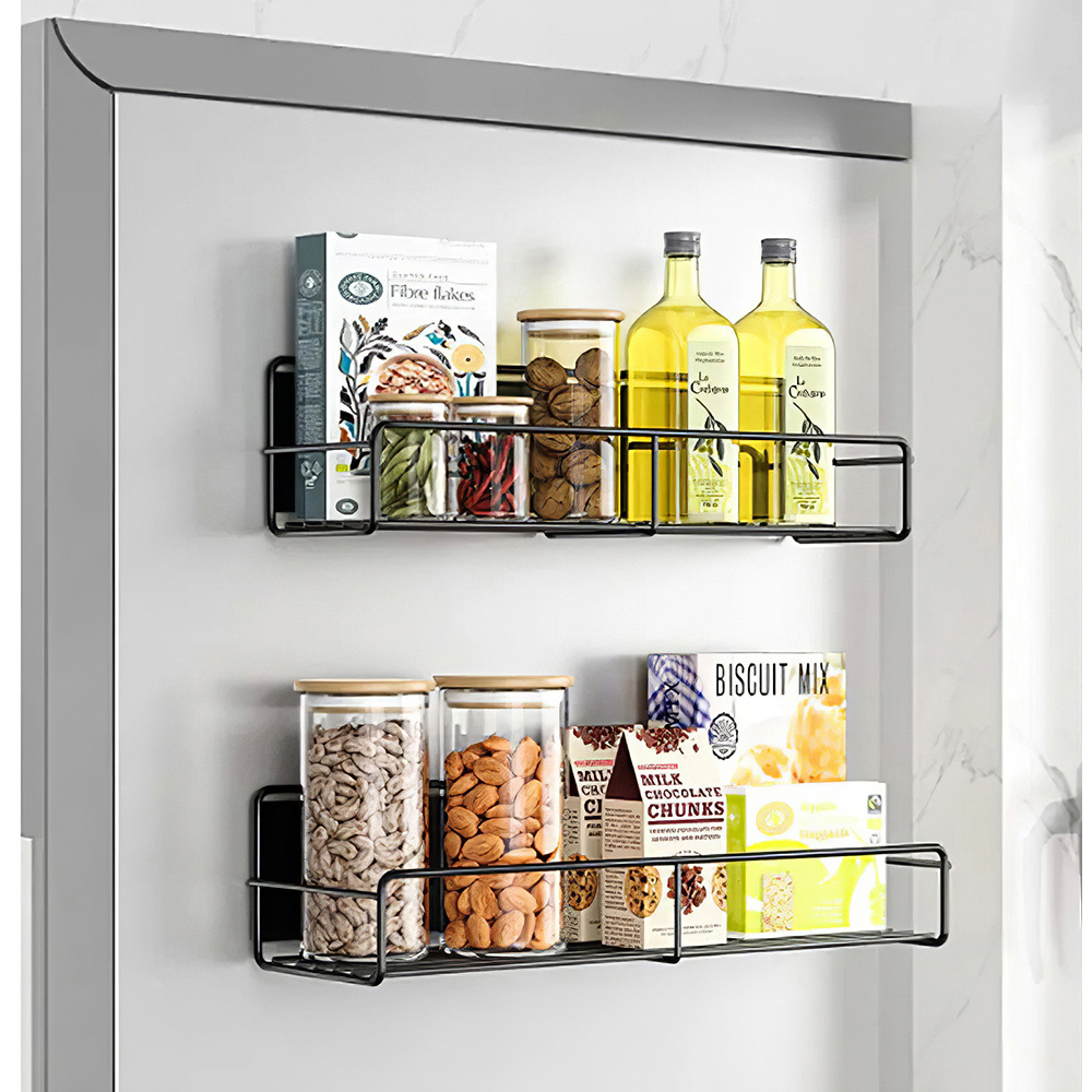 Living and Home 2 Piece Magnetic Fridge Storage Shelf with Hooks Image 2