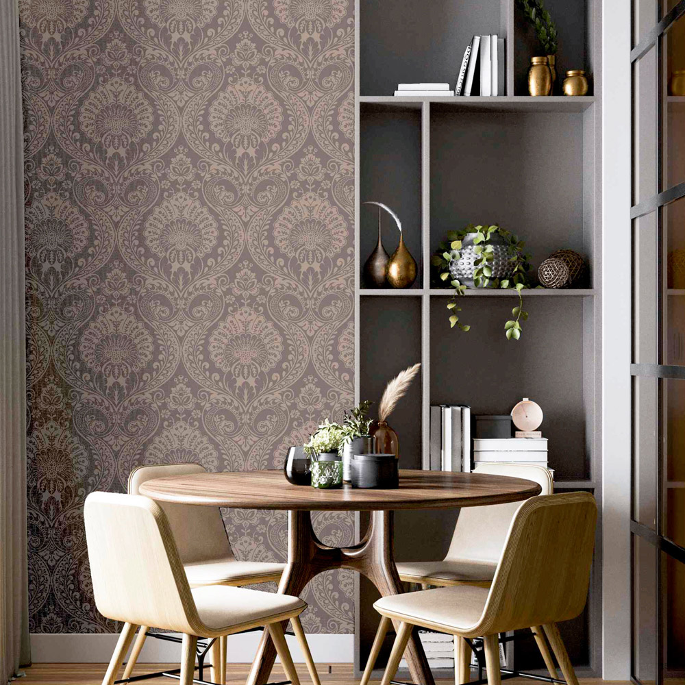 Arthouse Luxe Damask Chocolate Rose Gold Wallpaper Image 3
