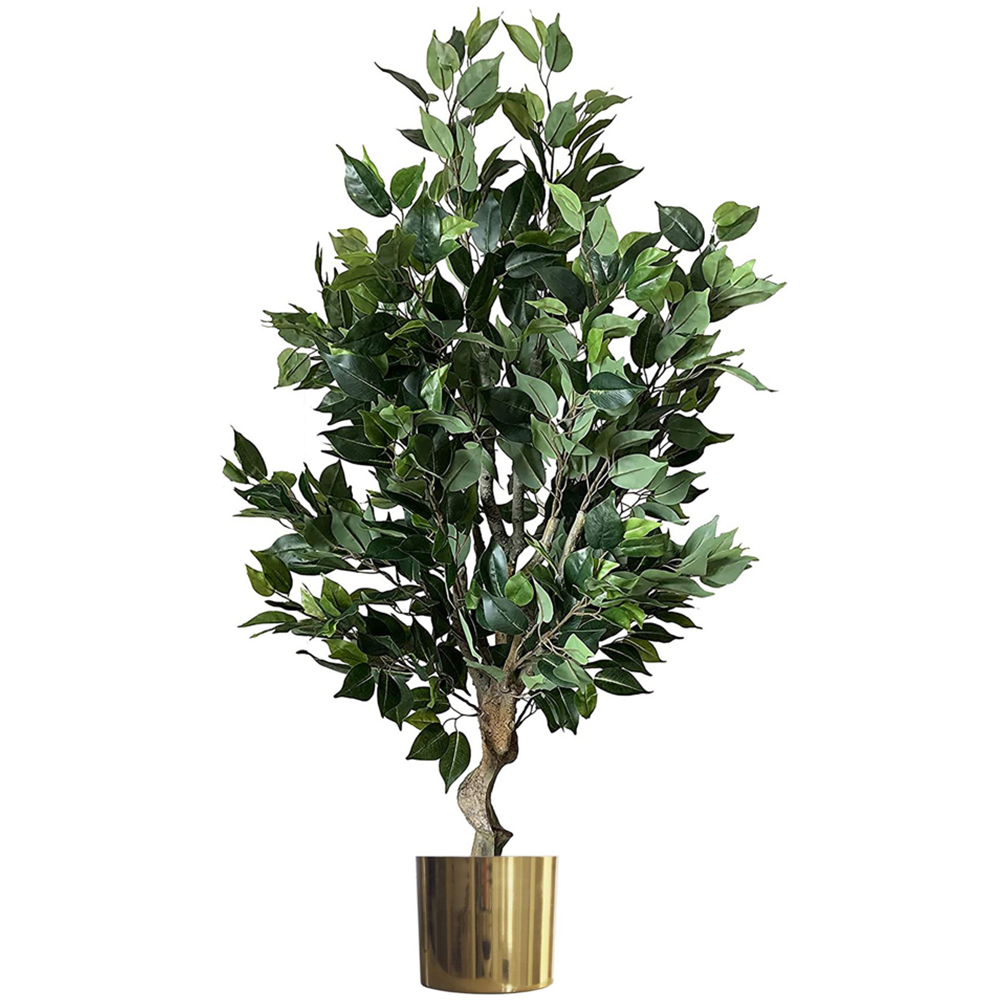 Leaf Premium Ficus Twist Artificial Plant in Gold Planter 100cm Image 1