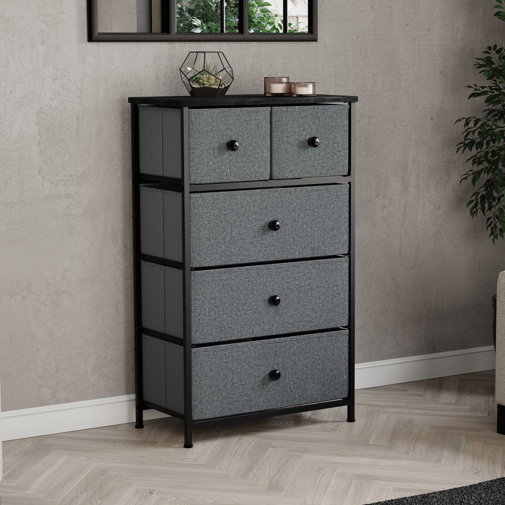 Vida Designs Chorley 5 Drawer Grey and Black Fabric Chest of Drawer Image 3
